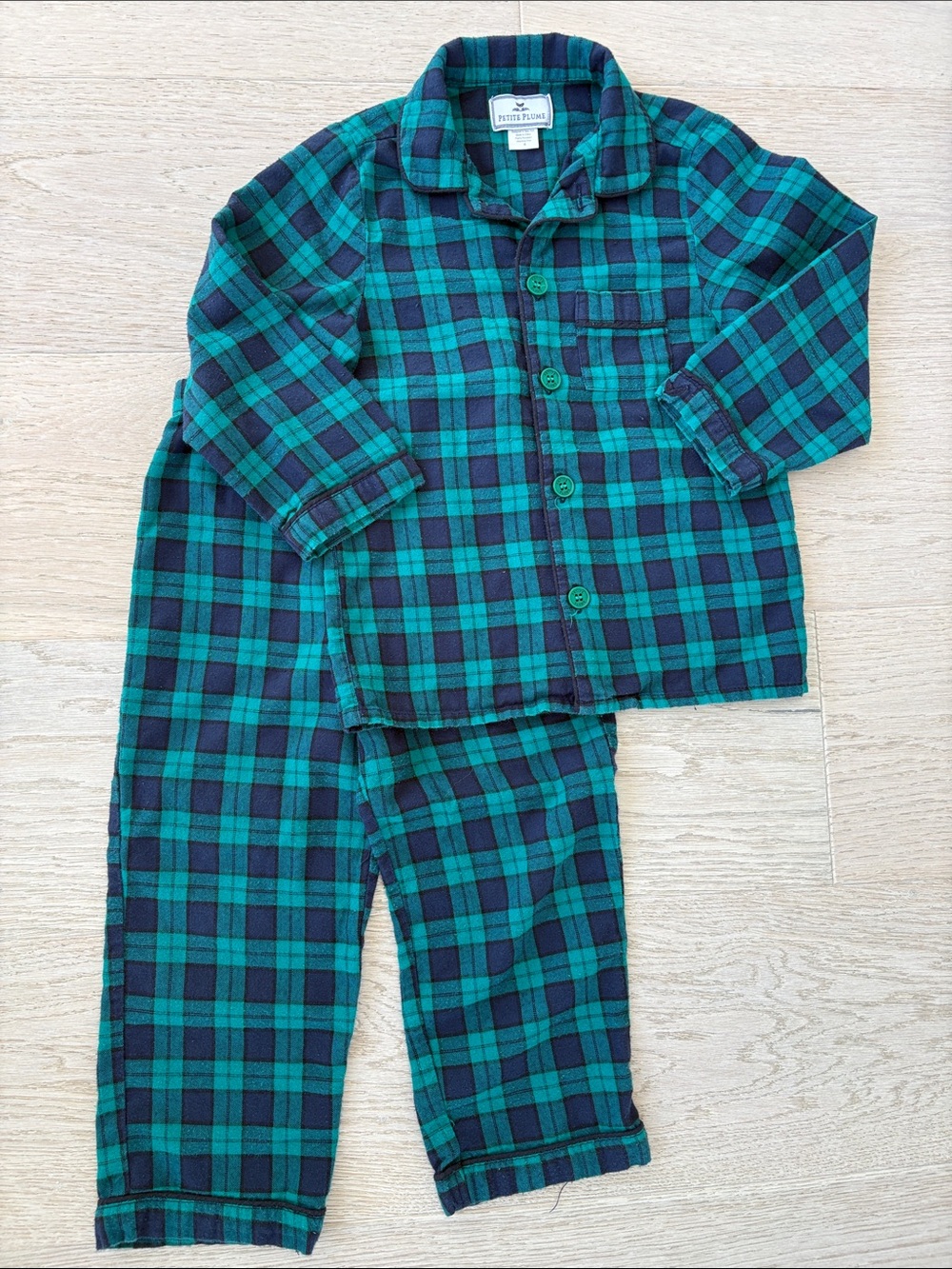 Petite Plume Kids Teal and Navy Plaid Two-Piece Pajama Set